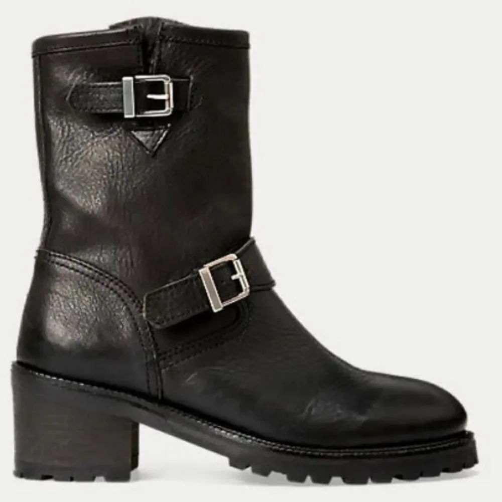 POLO RALPH LAUREN PAYGE leather biker moto ankle boots black